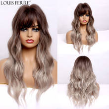LOUIS FERRE Long Natural Wave Ombre Brown Gray Ash Blonde Synthetic Wigs with Bangs for Black Women Cosplay Heat Resistant Fibre 2024 - buy cheap
