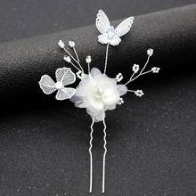 Elegant Floral Hair Pins For Women Bridal Hair Accessories White Lace Yarn Flower Butterfly Pearl hairpin Wedding Headpieces 2024 - buy cheap