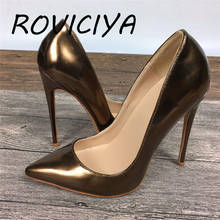 Salto alto feminino bronze, sapato de marca exclusivo pu 10cm 12cm qp027 roviciya 2024 - compre barato