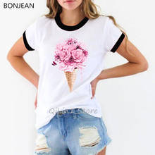Women’s shirts pink floral ice cream print woman clothes summer top female t-shirt streetwear 90s white tumblr tshirt  femme 2024 - buy cheap