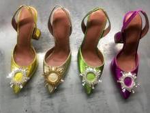Женские туфли с острым носком Moraima, туфли-лодочки на высоком каблуке, украшенные кристаллами, вечерние туфли-лодочки с ремешком на пятке, кожаные туфли, 2019 2024 - купить недорого