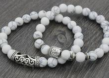 8mm Buda hj3 blanco aullita Yoga hilo elástico ajustado esmerilado turquesa negro volcánico cuenta de piedra de lava pulsera brazaletes 2024 - compra barato