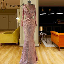 Pink Mermaid Sequin Evening Dresses for Weddings Cut-Out Long Sleeve Prom Party Gowns Simple Formal Female Dresses 2024 - buy cheap