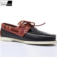 British Classic Boat Shoes Men Lace Up Casual Flats New Genuine Leather Male Driving Shoes Breathable Large Size Moccasin 2024 - купить недорого