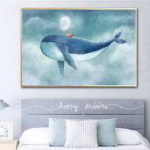 Cuadro de Animal marino de estilo minimalista nórdico, impresión artística de ballena, arte de guardería, póster de Anime, decoración de pared abstracta moderna 2024 - compra barato