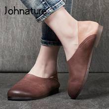 Johnature Genuine Leather Flats Women Shoes 2022 New Spring Mixed Colors Round Toe Slip-on Shallow Casual Handmade Ladies Shoes 2024 - buy cheap