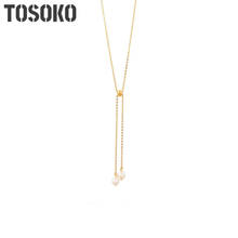 TOSOKO Stainless Steel Jewelry Tassel Pearl Necklace Pull Adjustable Pendant Clavicle Chain Women Fashion Jewelry  Gift BSP702 2024 - buy cheap