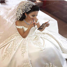 Vestido de noiva longo de tule, sem mangas, elegante, baile de casamento, ombro à mostra, pérola, renda, 2021 2024 - compre barato