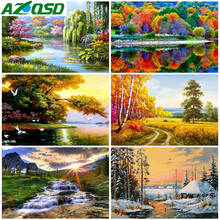 AZQSD 5D Diamond Mosaic Cross Stitch Landscape Needlework Crafts DIY Full Square Diamond Painting Season Kit 2024 - buy cheap