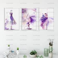 Elegant Ballet Dancer Posters Watercolor Purple Canvas Painting Gril Roon Art Nordic Prints Pictures Home Decoration Wall 2024 - buy cheap