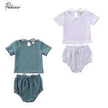 2020 Baby Summer Clothing Newborn Kids Baby Boy Girl Clothes Cotton&Linen Tops+Shorts Pants Solid 2pcs Short Sleeve Outfits Set 2024 - buy cheap