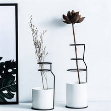 Vaso de cerâmica minimalista nórdico, vaso de flores secas hidropônico com suporte de ferro, recipiente moderno para decoração de casa 2024 - compre barato