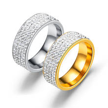 Женское Винтажное кольцо в стиле ретро, обручальное кольцо из нержавеющей стали с прозрачными кристаллами, 5 рядов 2024 - купить недорого