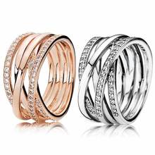 Rosa a céu aberto eternidade entrelaçada com anel de cristal 925 anel de prata esterlina para a festa de casamento feminino presente pandora jóias finas 2024 - compre barato