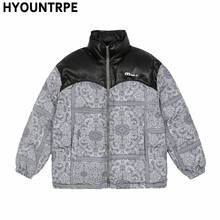 Men Harajuku Graffiti Jacket and Coat Casual Patchwork Warm Thicken Stand Collar Parka Zipper Cotton Padded Streetwear Outerwear 2024 - buy cheap