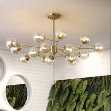 Lustre moderno de cobre para sala de estar, luminária suspensa com bola de vidro 2024 - compre barato