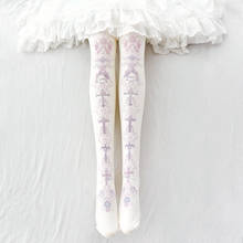 Lolita Japanese Pantyhose Lolita Cross Print Velvet Girl Leggings White Stockings Thin student gothic lolita knee socks cute 2024 - buy cheap