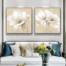 Modern Abstract White Flowers Large Flowers Art Wall Canvas Paintings Posters and Prints Wall Art Pictures for Living Room 2024 - buy cheap