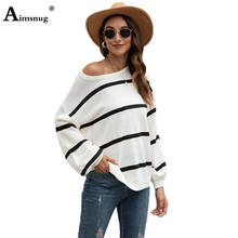 Aimsnug Stripe Pullovers Sweaters Women's O-neck Long Sleeve Autumn Winter Tunic Outerwear Fashion 2020 Women Casual Loose Coats 2024 - buy cheap
