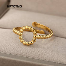 Женское винтажное Открытое кольцо из нержавеющей стали, винтажное Золотое кольцо с круглым вырезом, регулируемые кольца с подвесками, ювелирные изделия 2024 - купить недорого
