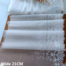 Malha branca de luxo com 21cm de largura, fio de poliéster macio, bordado, flores, apliques de renda, vestido de casamento, pano, decoração de costura diy 2024 - compre barato