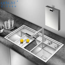 Cloaking Innovative kitchen sink 304 Stainless Steel 4mm Thickness Handmade Brushed Three Cover hidden Large Size Double Sink 2024 - buy cheap