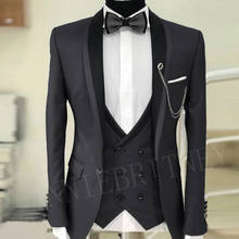 ANNIEBRITNEY Luxury Men's Suit Charcoal Wedding Suits for Men Slim fit Groom Tuxedo Jacket Pants Vest 3 piece Suit Blazer 2019 2024 - buy cheap