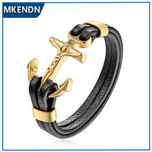 MKENDN-brazalete con diseño de lobo para hombres, pulsera de varias capas con ancla de Color dorado y acero con costuras, joyería plateada 2024 - compra barato