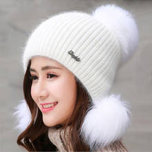 Rabbit Fur Hats Women Winter Fashion pom Beanies Sweet Cute Hedging Cap Velvet Wool Hat Student Hair Ball Caps Warm Knitted Hat 2024 - buy cheap