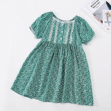 Crianças vestido de verão quadrado pescoço floral puff manga princesa vestido nova moda menina vestido 1-5y