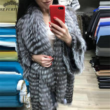 New Real Fox Fur Coats Genuine Sliver Fox Fur Thick Female Jacket V-Neck Fashion Long Winter Women Real Fur Coat Luxury FC-142 2024 - buy cheap
