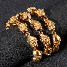 Европейская и американская мода, трендовая цепочка из нержавеющей стали в стиле панк, мужское ожерелье властителя из титановой стали с золотым черепом 2024 - купить недорого