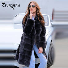 Q.FURDREAM New Woman Nature Rex Rabbit Fur Coat Real Overcoat Winter Warm Jacket Customizable Fashion Cape Fur Women Coats 2024 - buy cheap