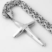 Fashion Silver Color Cross Christ Jesus Pendant Necklace Stainless Steel Byzantine Chain Heavy Men Christian Crucifix Jewelry 2024 - buy cheap