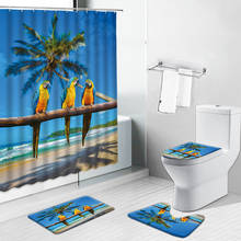 Color Parrot Ocean Beach Palm Tree Scenery Bathroom Set Waterfall Bird Print Spring Shower Curtain Toilet Cover Mat Non Slip Rug 2024 - buy cheap