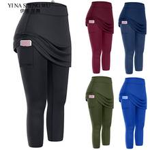 Mallas deportivas con bolsillos para mujer, Leggings con falda de tenis, cintura alta, elásticos, para Yoga 2024 - compra barato