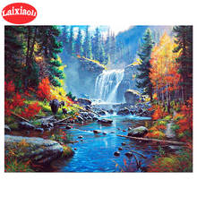 100% 5D Diy pintura de diamantes color árbol cascada cuadrado completo naturaleza paisaje incrustación diamante bordado decoración del hogar 2024 - compra barato