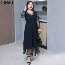 TUHAO черный элегантная женская обувь на высоких каблуках с талией кружевные платья для женщин длинные вечерние платья для женщин, в Корейском стиле; Пикантные вечерние размера плюс 8XL 7XL 6XL взлетно-посадочной полосы 2024 - купить недорого