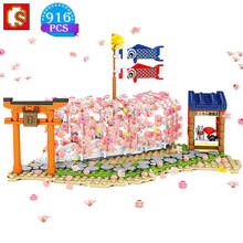 SEMBO-bloques de construcción de vista de calle japonesa, modelo de túnel de flores de cerezo, ladrillos, juguetes educativos para niños, regalo de cumpleaños para niñas 2024 - compra barato