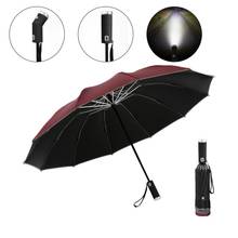 Paraguas plegable para hombre y mujer, sombrilla automática invertida con linterna LED, reflectante, para lluvia y sol, envío directo 2024 - compra barato