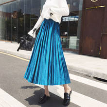 2020 vintage veludo plissado saia longa feminina cintura alta midi saia coreano preto elástico cinto maxi saias das mulheres 2024 - compre barato