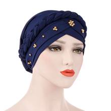 New Women's Hair Care Islamic Jersey Head Scarf Milk Silk Muslim Hijab Beads Braid Wrap Stretch Turban Hat Chemo Cap Head Wrap 2024 - buy cheap