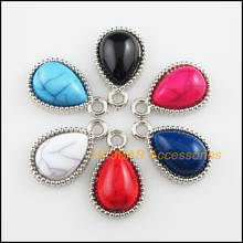 Fashion 24Pcs New Oval Mixed Charms Acrylic Eyes Dull Silver Plated Pendants 13x21mm 2024 - buy cheap