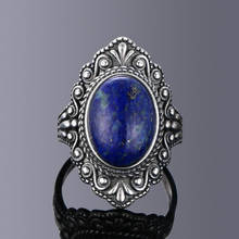 Vintage oval natural lapis anéis para mulher 925 anel de prata esterlina jóias anel de dedo anéis de pedra preciosa presente de festa 2024 - compre barato