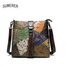 SUWERER NEW Real Cowhide Color stitching women Genuine Leather bags famous brand cowhide leather shoulder bag women crossbody 2024 - buy cheap