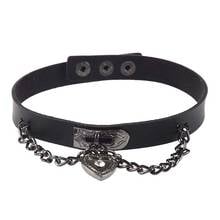 Collar de cadena con colgante de corazón de cuero, Gargantilla gótica Lolita Punk, color negro 2024 - compra barato