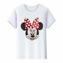 Camiseta manga curta de algodão com tendência da moda verão disney, camiseta colorida de desenho animado do mickey mouse e com lantejoulas 2024 - compre barato