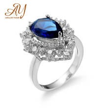 Anillos yuzuk anel de prata esterlina 925, anel pequeno com pingente na água azul, joia feminina para noivado 2024 - compre barato