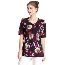 Summer Casual Women 100% Real Silk Blouses Short Sleeve Print O-neck Office Lady Shirts OL Blouses Plus Size Blouses 8052 2024 - buy cheap