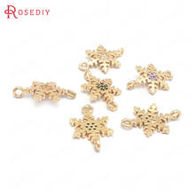 10PCS 9.5x15MM 24K Champagne Gold Color Brass and Zircon 2 Holes Snowflake Connect Charms Pendants DIY Jewelry Making Supplies 2024 - buy cheap